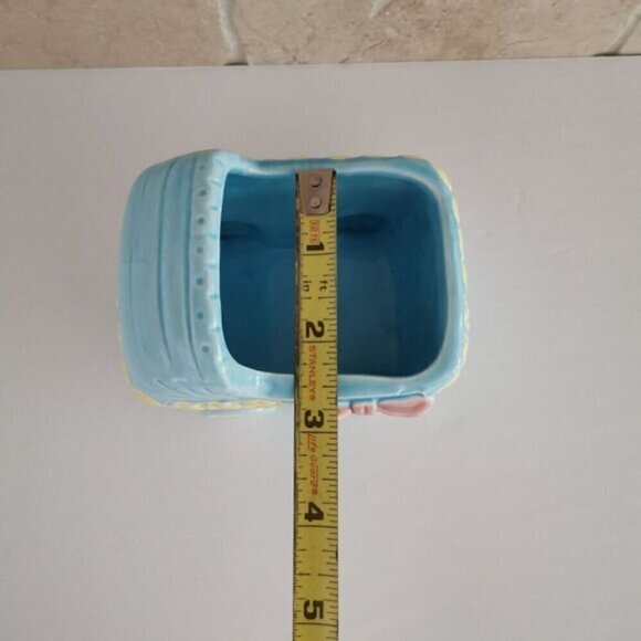 Blue Baby Carriage Ceramic Planter Vintage Nursery Decor Baby Shower Gift - Picture 9 of 10